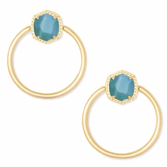 KENDRA SCOTT • Gold Davie Turquoise Hoop Earrings - Picture 3 of 4